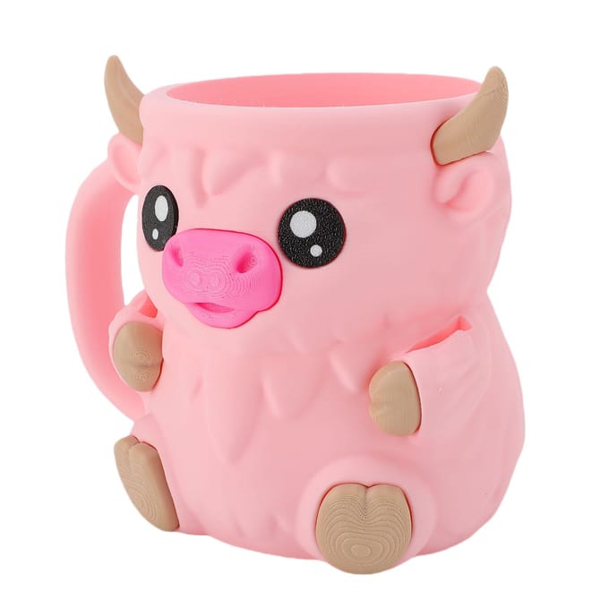 IJs Pints Houder PLA Cartoon Koe Geïsoleerd Lekvrij IJs Pints Container Bierblik Houder Beker met Lepel Sleuf roze