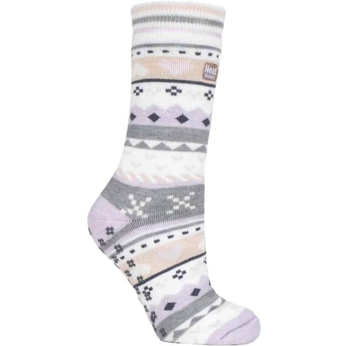 Heat Holders - Dames Fairisle Slipper Sokken - Lila / Grijs
