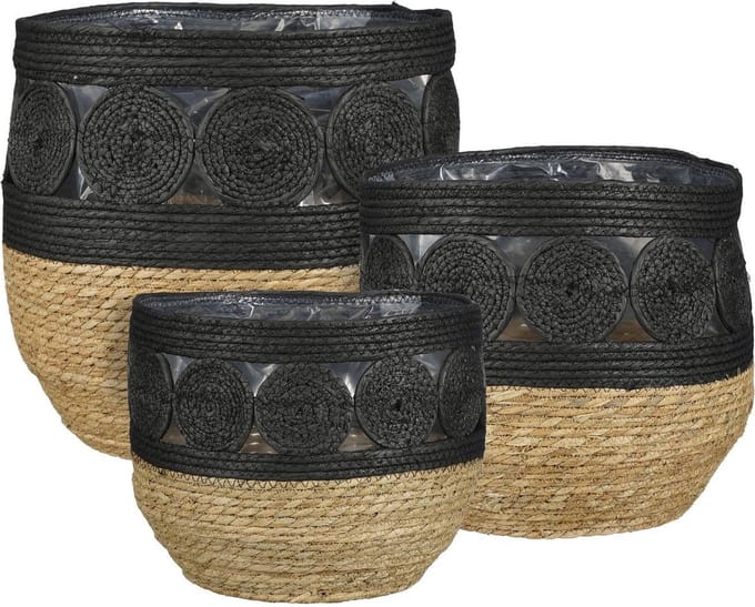 MICA DECORATIONS BORNO MAND ROND ZWART SET VAN 3 - H38XD38CM