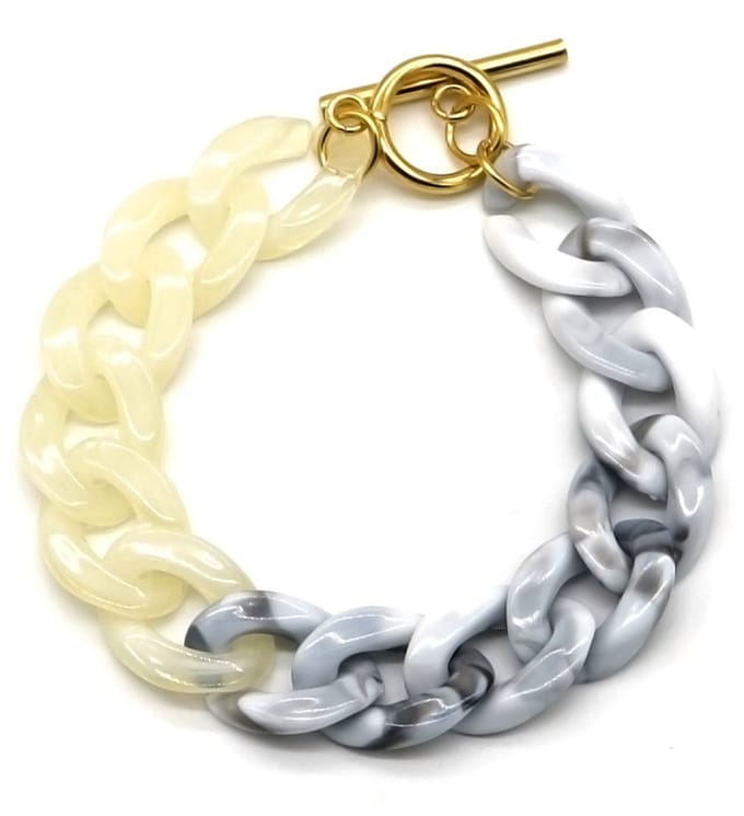 Armband Dames - Schakels - RVS en Acryl - Lengte 18 cm - Goudkleurig