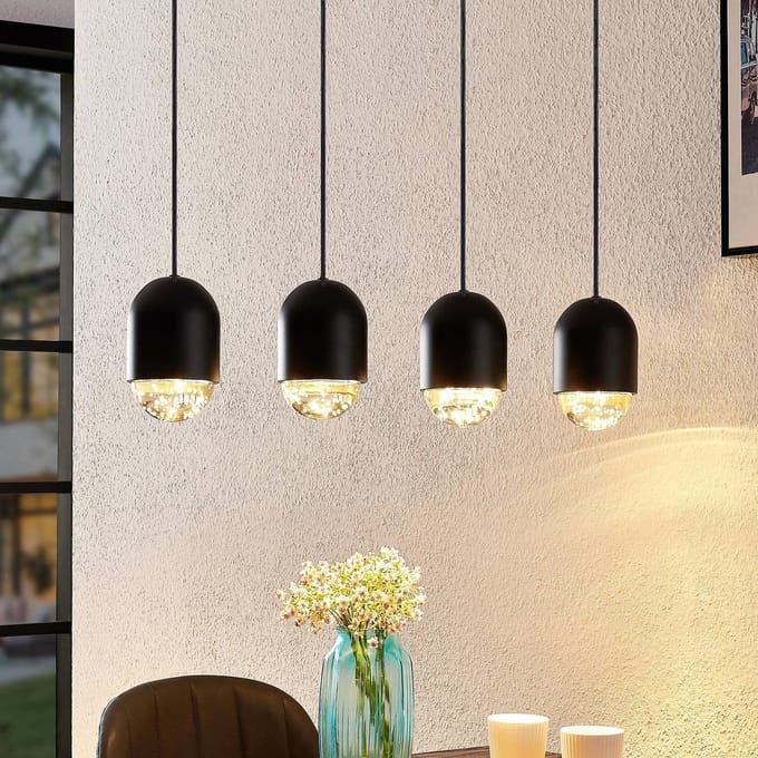 Lucande - hanglamp - 4lichts - ijzer, glas - H: 17 cm - GU10 - zwart, helder