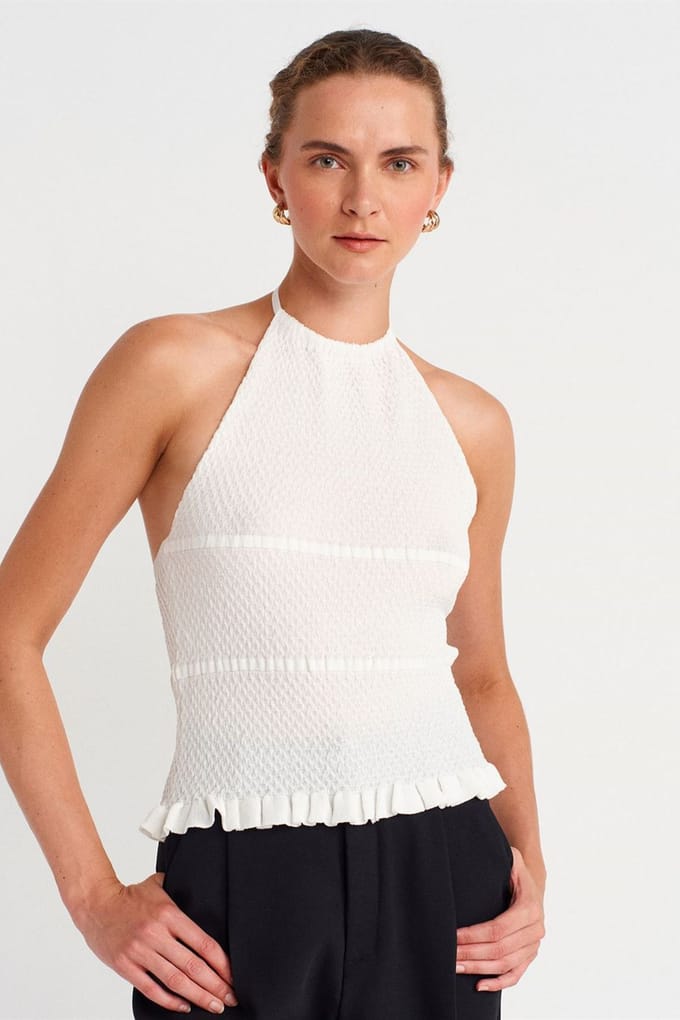 Slim Fit Halternek Gebreide Blouse