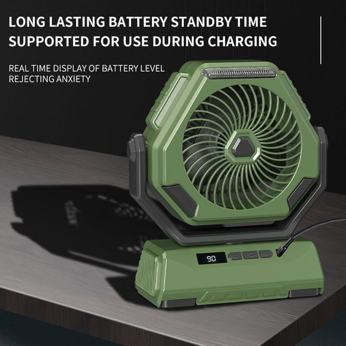 Multifunctionele Campingventilator met LED-licht 6 inch USB Batterijgevoede Ventilator Plafond Tentlicht met Type 2 groen