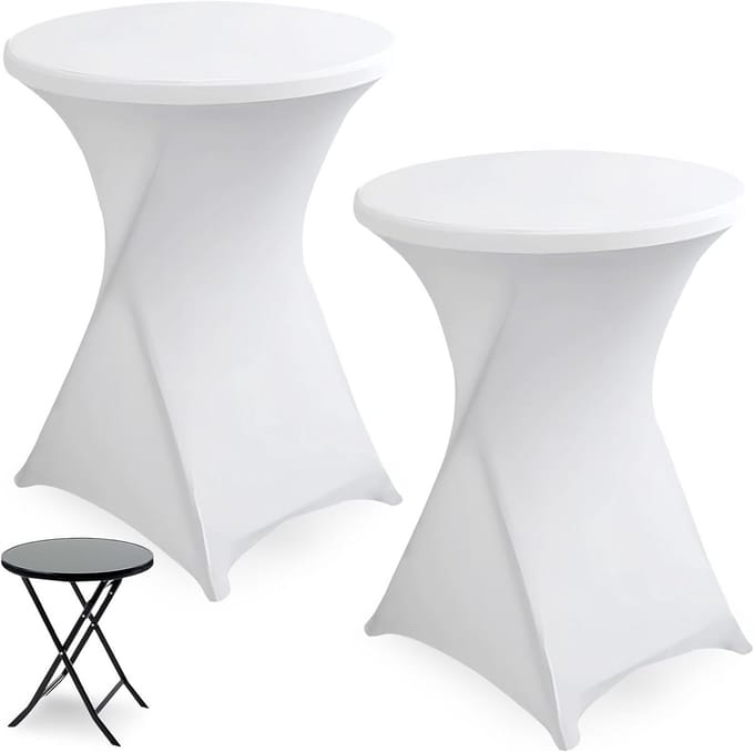 2x Elastische Statafelhoes Wit - Universele Stretch Tafelkleed voor Feest en Bar