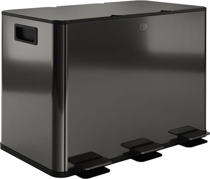 HOMCOM prullenbak RVS 45L - Soft-close pedaalemmer 3 vakken - Zwart