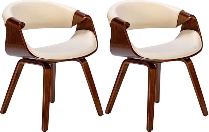 CLP Foley Set van 2 eetkamerstoelen - Met armleuning - Houten frame - walnoot/creme Stof