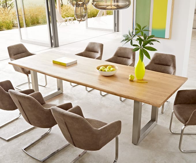 Eettafel Edge Eiche natuur 260x100x2,5-3 edelstaal breed Live-Edge