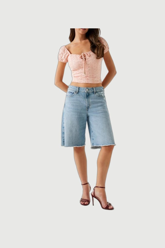 GUESS  Eco Eliane Ss Puffed Top Peach Creme Multi Taglia: M | Magliette intime Outlet | Donna | Arancia