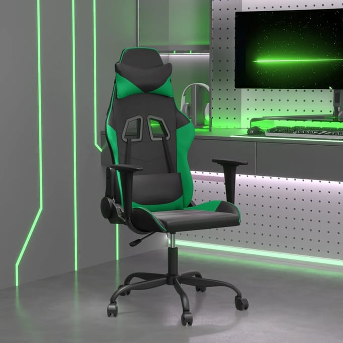 vidaXL - Massage - gamestoel - kunstleer - zwart - en - groen