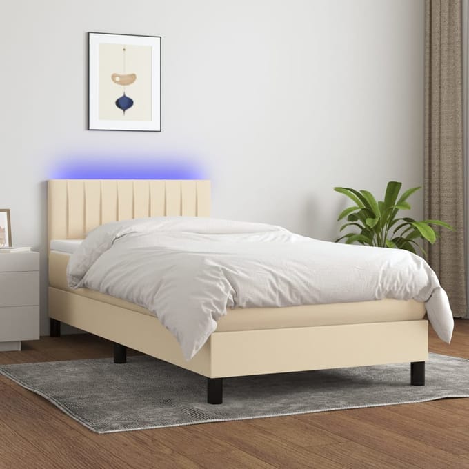 vidaXL - Boxspring - met - matras - en - LED - stof - crèmekleurig - 100x200 - cm