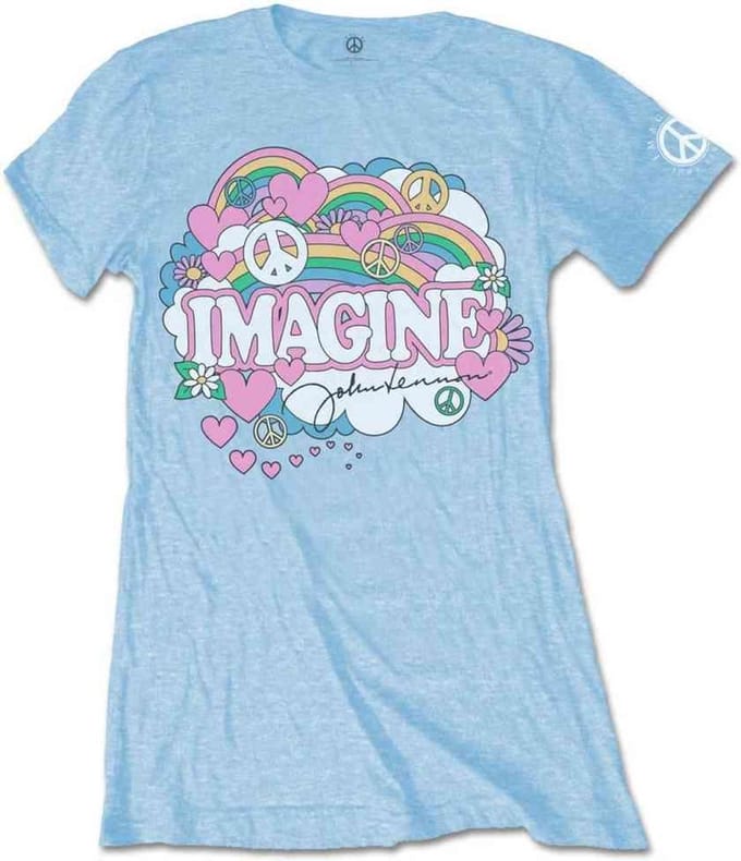 John Lennon - Rainbows, Love & Peace Dames T-shirt - M - Blauw