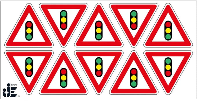 Verkeerslichten sticker - J32 | 5 cm - 10 stuks per vel