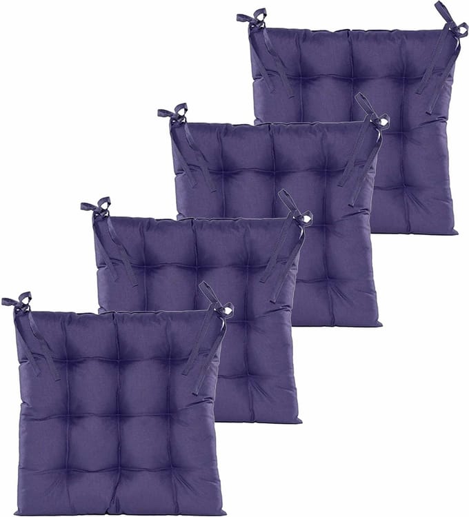 Anna's collection Stoelkussen gewatteerd - 4x - paars - 38 x 38 cm - binnen/buiten