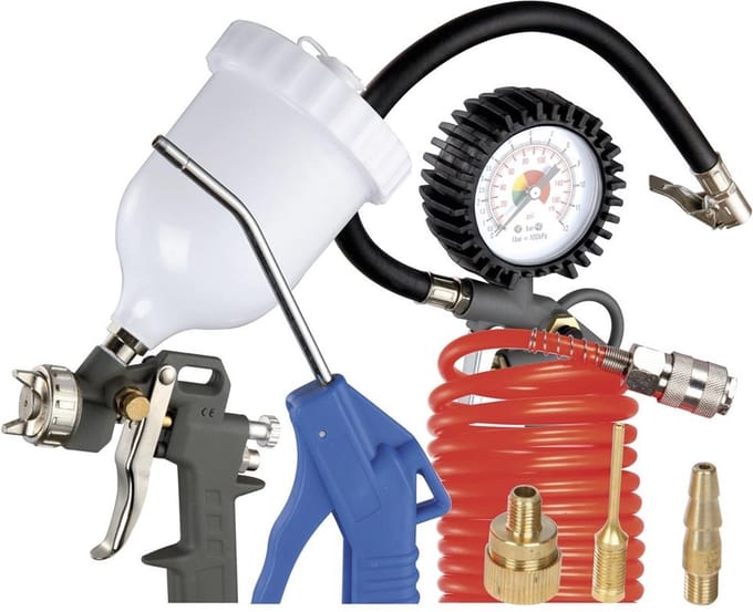 Criko perslucht compressor accessoire set - 7 delig - Incl spiraalslang