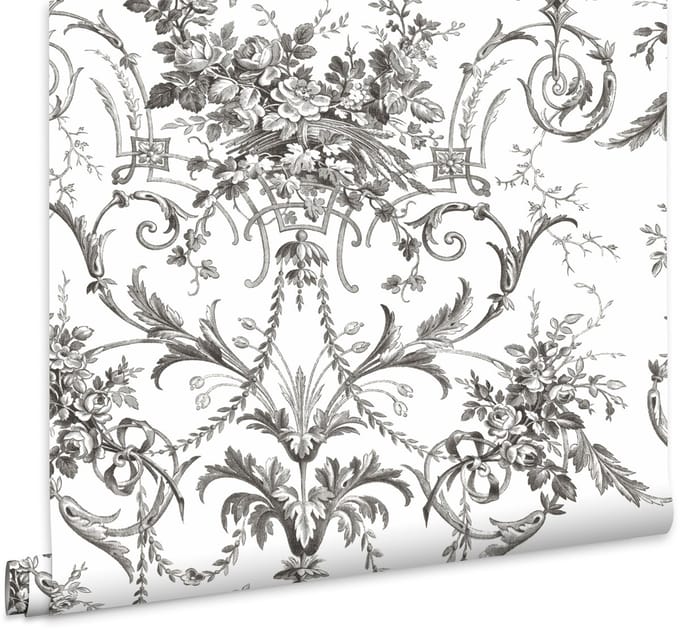 Laura Ashley Tuileries Behang - Bloemen - 10mx52cm - Grijs
