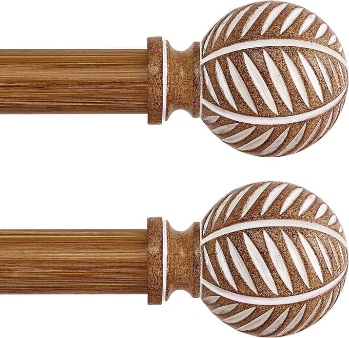 2 stuks Verstelbare Gordijnroedeset Houtlook 121-213 cm