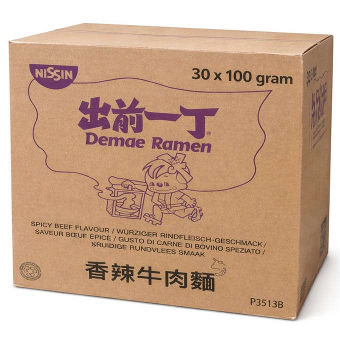 Nissin Demae Ramen noedels SPICY BEEF, 30 x 100 gram