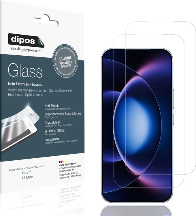 dipos – 2x Pantserfolie geschikt voor Xiaomi 17 Max | 9H Screenprotector