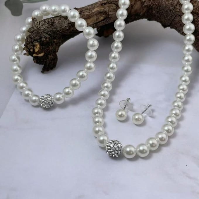 3 stuks/Set Creatieve Parelketting + Armband + Oorbellen Sieradenset, Bruidsaccessoires one-size wit