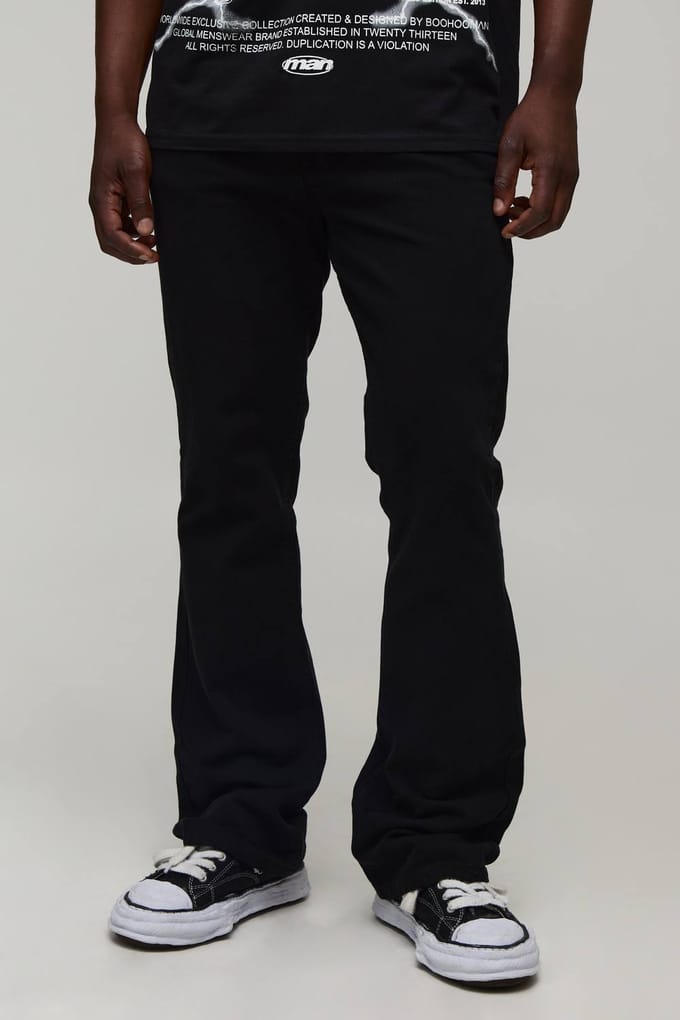 Tall Slim Flare Broek Met Half & Half Tailleband In Gewassen Twill | Black | Size Medium