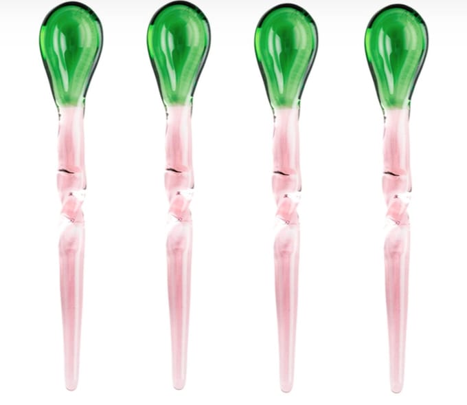 Broste Copenhagen Teaspoon set Swirly Glass Pink / Green