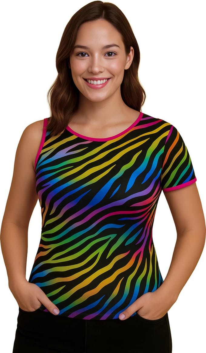 Fiestas Guirca – T-shirt – Zebra Neon Jaren 80 – Multicolor – Dames - One size