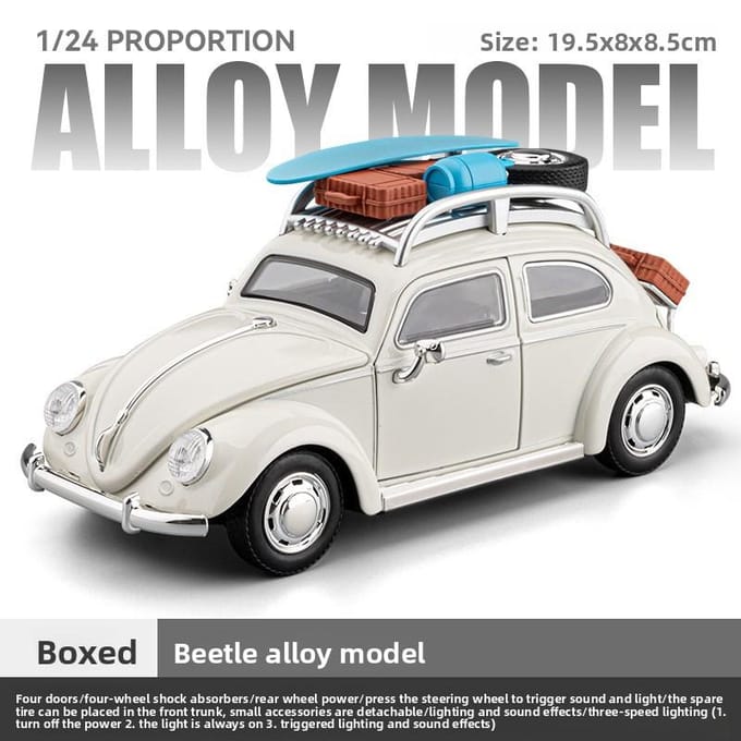 Simulatie 1:24 Schaal Retro Kever Die-Cast Legering Auto Model Pull Back Met Licht & Geluid Verzamelobject Ornament Miniatuur Auto