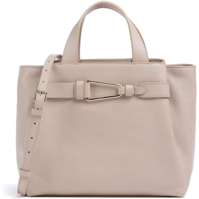 COCCINELLE Leren Schoudertas Malory Handbag Grained Leather Rosette Beige