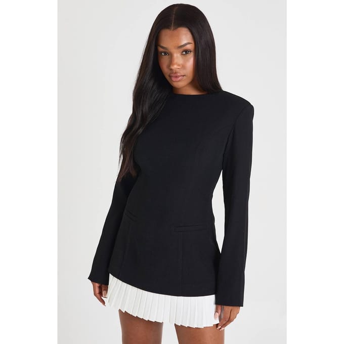boohoo Dames Op maat gemaakte geplooide zoom gestructureerde minijurk | Black | Maat: 16