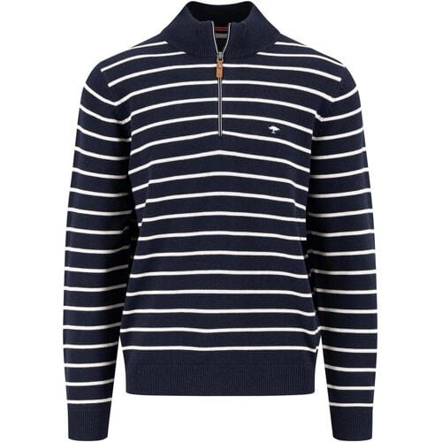 Fynch-Hatton Trui Troyer Zip Striped Supersoft Cotton Knit Navy / male