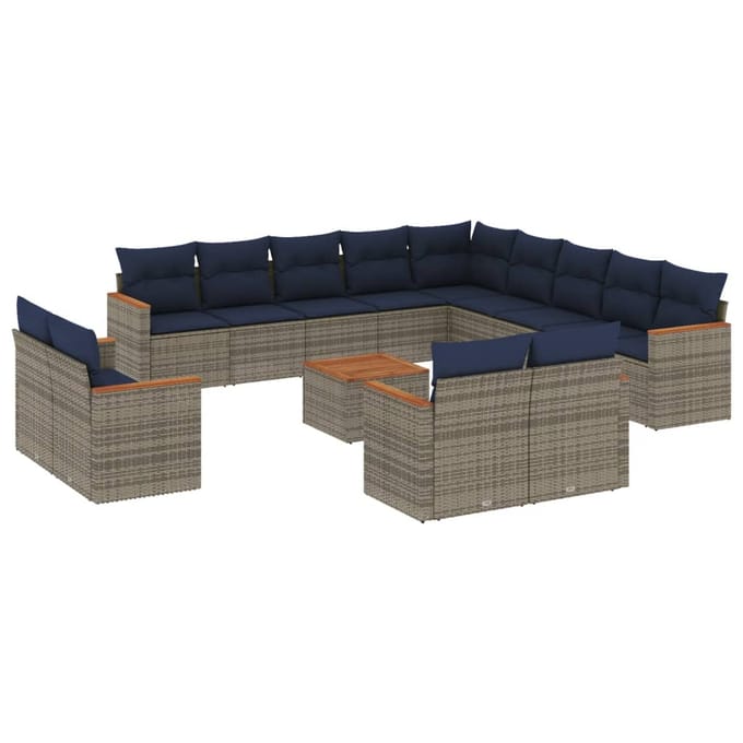 vidaXL - 14-delige - tuinbankset - met - kussens, - grijs - polyrotan