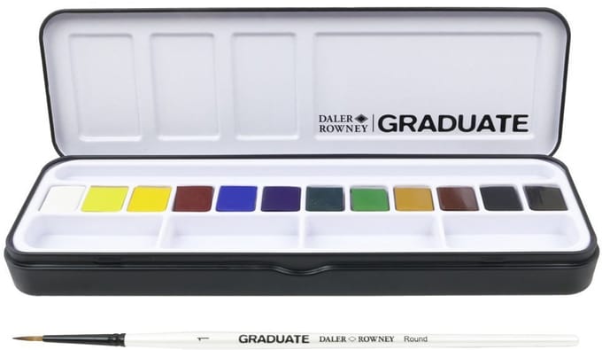 Daler-Rowney Graduate Watercolour Set 12 Half Pans 1 Brush