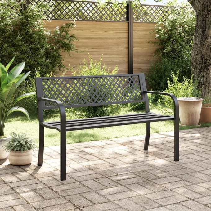 vidaXL - Tuinbankje - 119 - cm - staal - zwart
