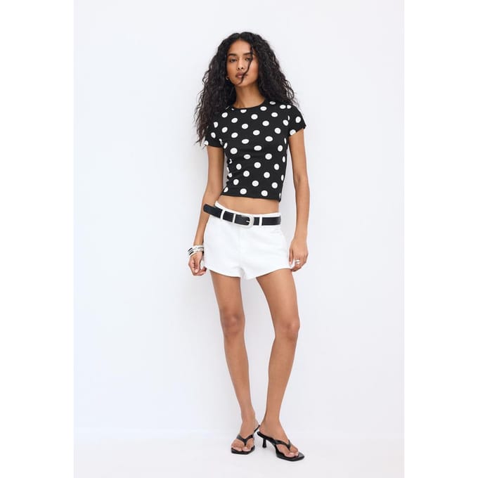 Stradivarius Slim T-shirt met stippenprint  Zwart S