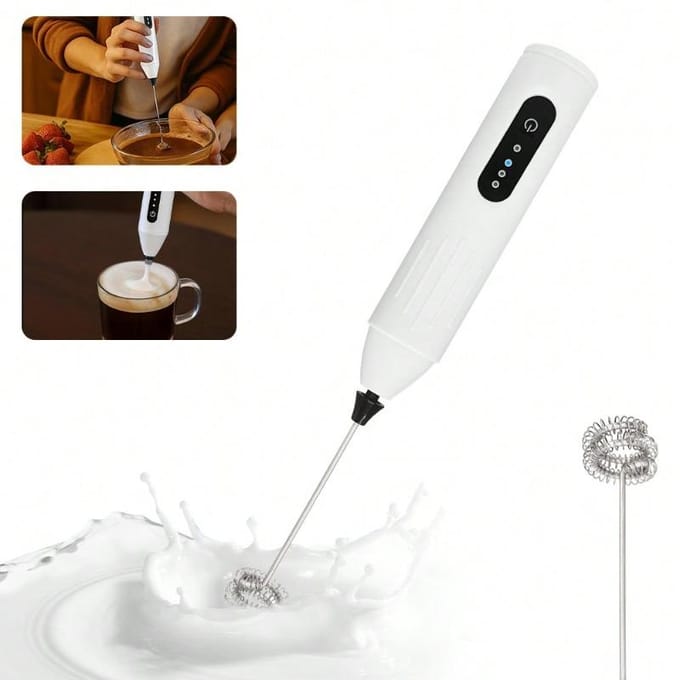 Oplaadbare Handheld Melkopschuimer Blender Draagbare Elektrische Garde Koffieopschuimer 3-Snelheden Melkopschuimer Drankmixer wit
