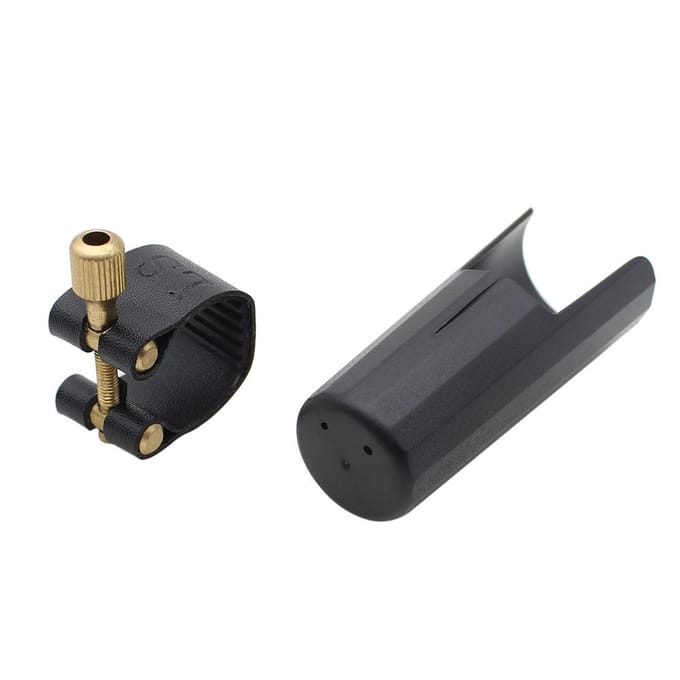 Attache de Ligature en cuir avec capuchon en plastique pour saxophone Soprano, embout en bakélite Durable black