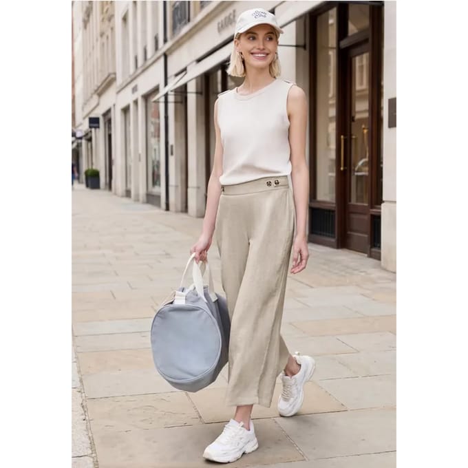7/8 Broek met wijde pijpen in linnenlook Mid Waist