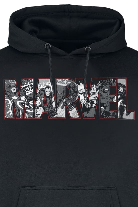 Marvel - Disney Trui met capuchon - Logo Group B&W Outline - S tot M - voor Mannen - zwart