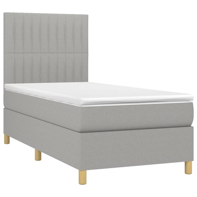 vidaXL - Boxspring - met - matras - en - LED - stof - lichtgrijs - 90x190 - cm