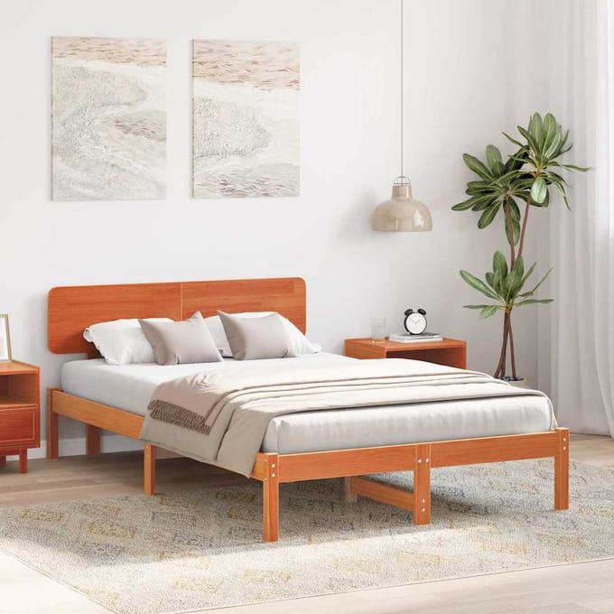 vidaXL - Bedframe - Wasbruin - 140 - x - 190 - cm - Massief - grenenhout