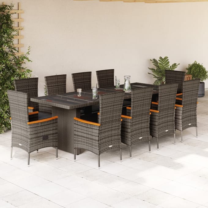 vidaXL - 11-delige - Tuinset - met - kussens - poly - rattan - grijs