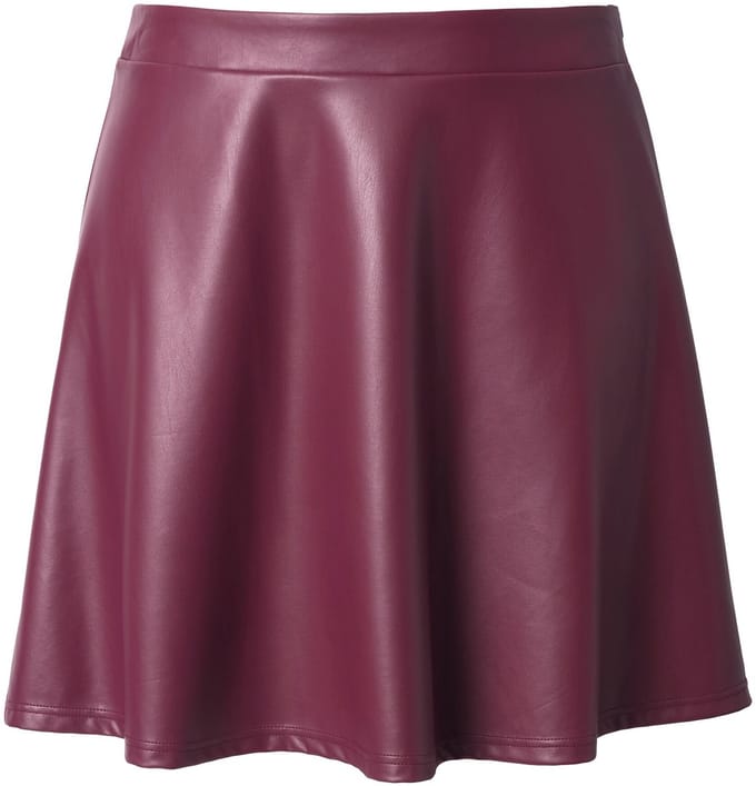 MIAMODA - Dames - Cirkelrok in leerlook flared fit zijritssluiting - Donker wijnrood - Maat 44