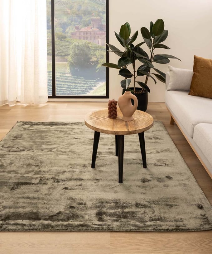 Viscose vloerkleed vierkant - Pearl olijfgroen 200x200