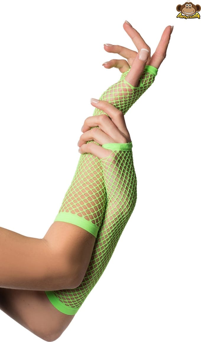 Partychimp Nethandschoenen Vingerloos Lang Dames Elastaan - Neon Groen