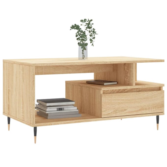vidaXL - Salontafel - 90x49x45 - cm - bewerkt - hout - sonoma - eikenkleurig