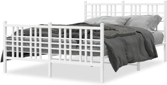 Metalen bedframe - Bed met hoofdeinde - Slaapkamer inrichten - Robuuste stalen constructie - 137 x 190 cm - Wit