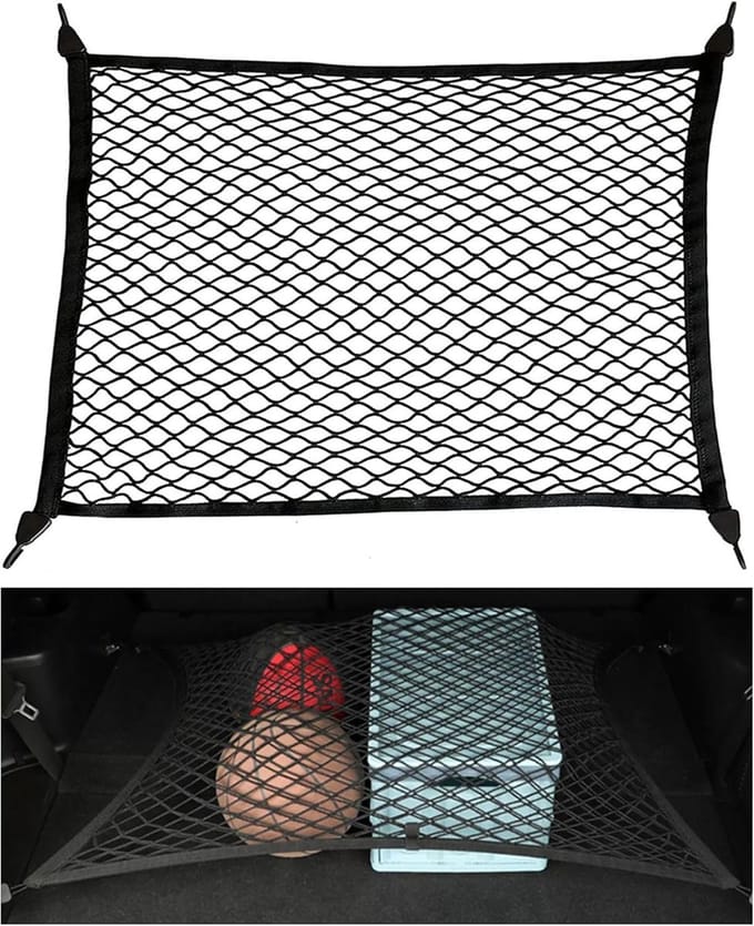 Famanu - Auto opbergnet universeel kofferbaknet 80 x 60 cm uitschuifbaar met haken