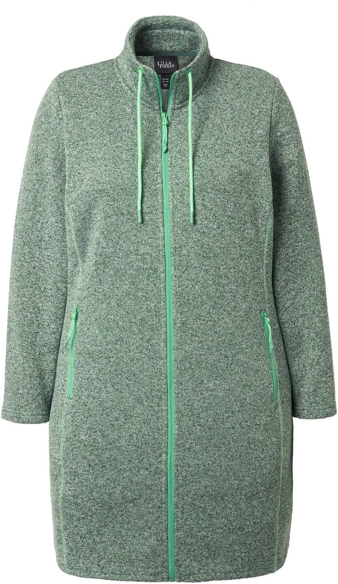 Ulla Popken - Dames - Jas van gebreide fleece opstaande kraag langer model - Appelgroen - Maat 46+