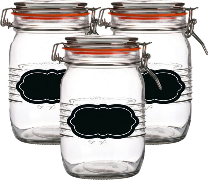 Weckpot/inmaakpot - 4x - 1L - glas - met beugelsluiting - incl. etiketten