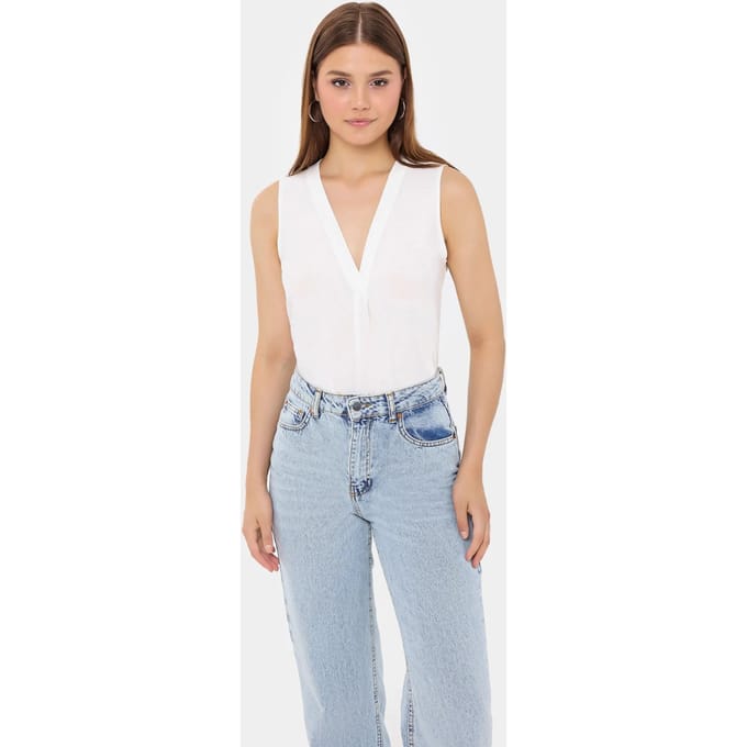 Semi-doorzichtige V-hals Mouwloze Shirt